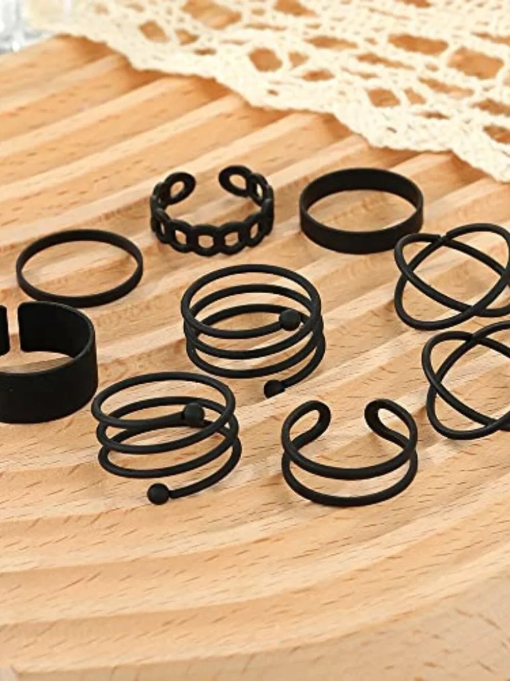 Black Knuckle Rings Set for Women Vintage Stackable Midi Rings Boho Crystal